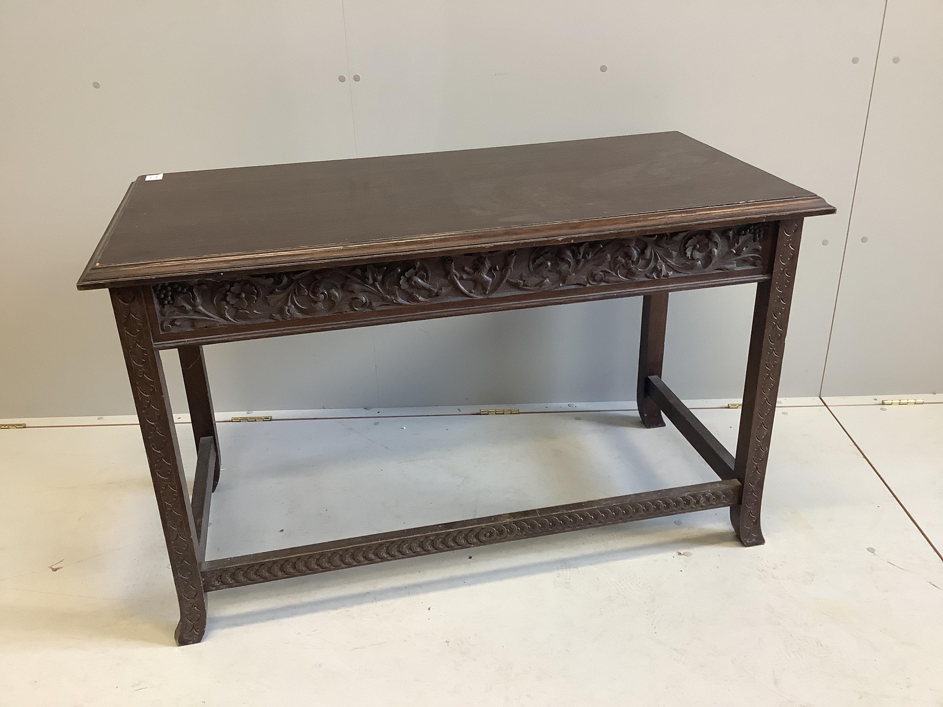 An early 20th century rectangular oak centre table, width 122cm, depth 61cm, height 76cm